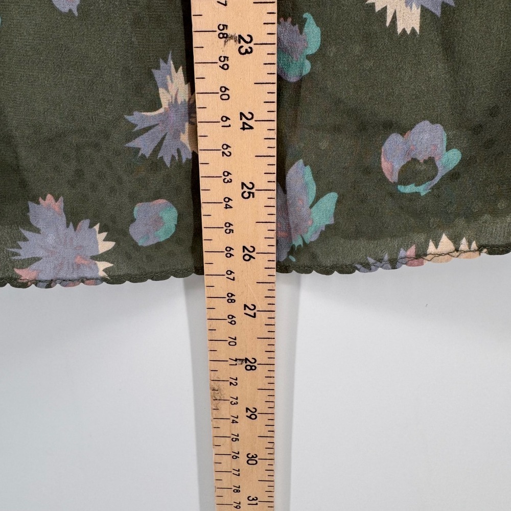 Zadig & Voltaire Tina Print Blouse Women Med Green‎ Silk Floral V-Neck ZCS3201F - Picture 7 of 8